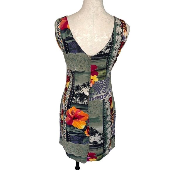 Jams World Dress Womens Size 7 Vintage Hawaiian Floral Rayon Green Made In USA - Picture 3 of 9